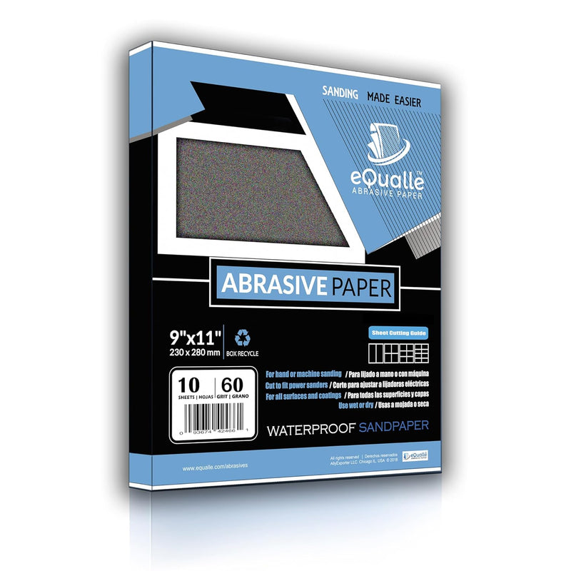 60 Grit Sandpaper – 10 Pack, 9x11 in, Wet or Dry Use