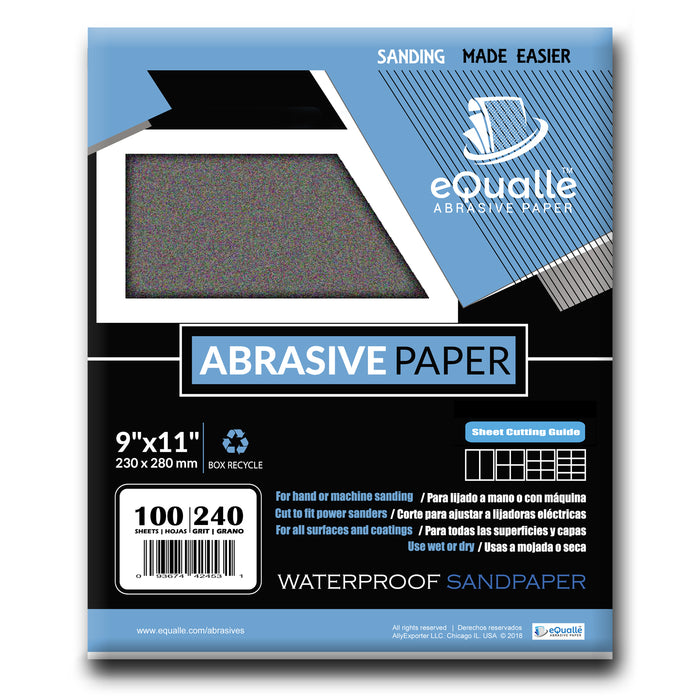 Abrasive Paper | 100 Sheets | Grit 240 | FIne | 9" x 11" | Waterproof Sandpaper